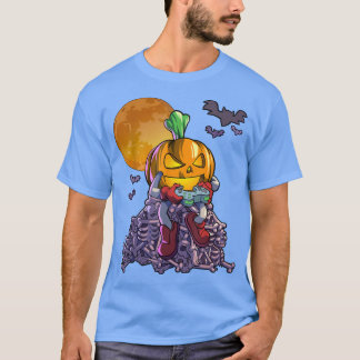 Gamer Pumpkin Jack O Lanten Video Game Hall T-Shirt