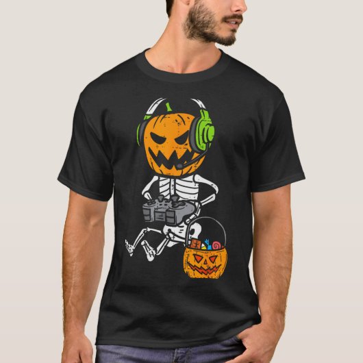 Gamer Pumpkin Skeleton Funny Halloween Gaming Boys T-Shirt (Vorderseite)