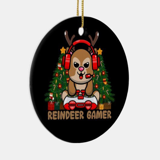 Gamer Reindeer Weihnachts-Video-Game-Gaming Keramik Ornament (Rechts)