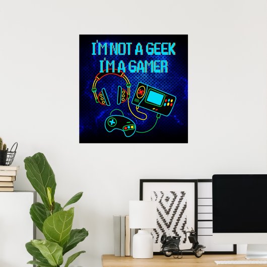 Gamer Retro Neon Blue Poster (Heimbüro)