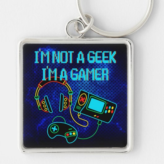 Gamer Retro Neon Blue Schlüsselanhänger (Vorne)