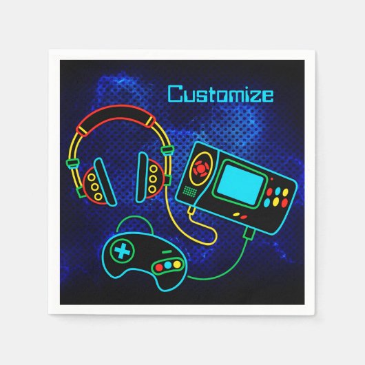 Gamer Retro Neon Blue Serviette (Vorderseite)