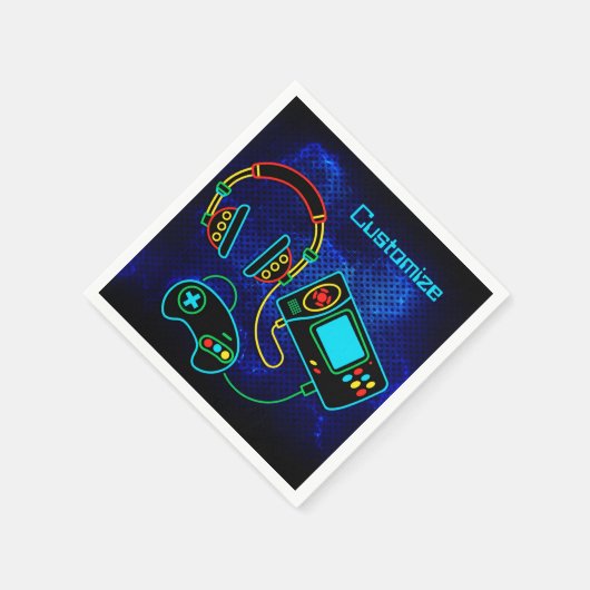 Gamer Retro Neon Blue Serviette (Ecke)