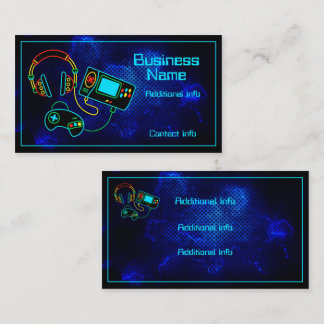 Gamer Retro Neon Blue Visitenkarte