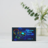 Gamer Retro Neon Blue Visitenkarte (Stehend Vorderseite)