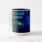 Gamer Retro Neon Blue Zweifarbige Tasse (Vorderseite Links)