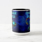 Gamer Retro Neon Blue Zweifarbige Tasse (Mittel)