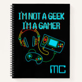 Gamer Retro Neon Mit Monogramm Notizblock (Vorderseite)