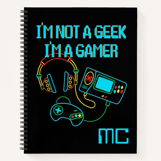 Gamer Retro Neon Mit Monogramm Notizblock (Vorderseite)