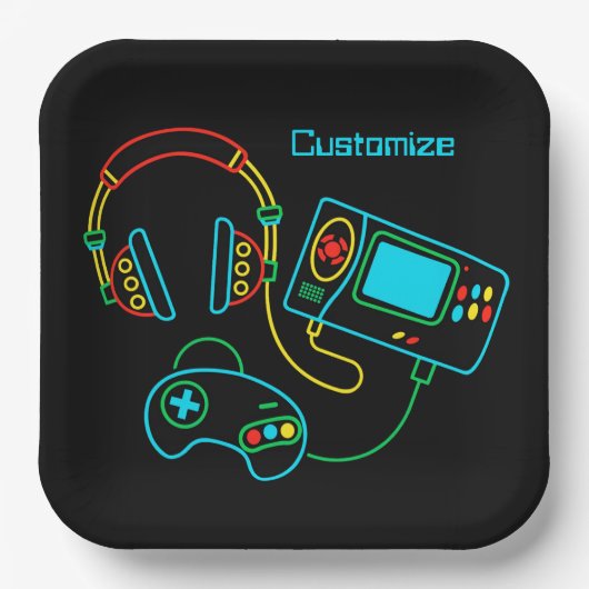 Gamer Retro Neon Pappteller (Vorderseite)