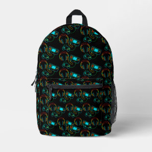 Gamer Retro Neon Pattern Bedruckter Rucksack