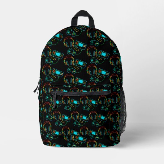 Gamer Retro Neon Pattern Bedruckter Rucksack (Vorderseite)