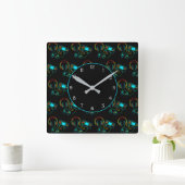 Gamer Retro Neon Pattern Black Quadratische Wanduhr (Zuhause)