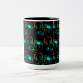 Gamer Retro Neon Pattern Black Zweifarbige Tasse (Mittel)