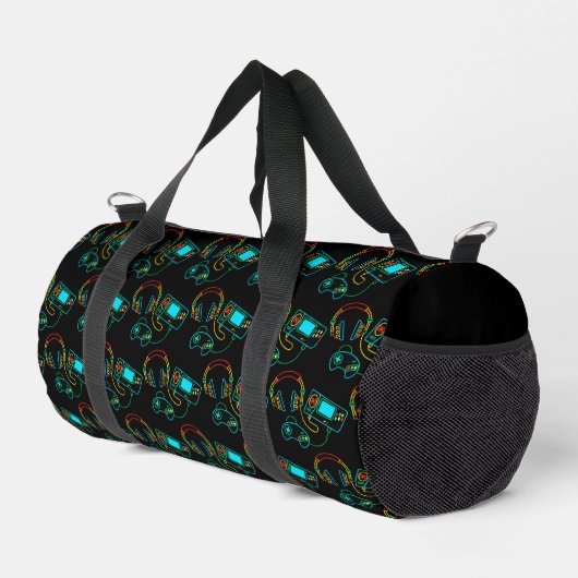 Gamer Retro Neon Pattern Duffle Bag (Rechte Ecke)