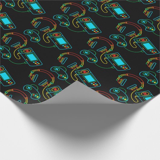 Gamer Retro Neon Pattern Geschenkpapier (Ecke)