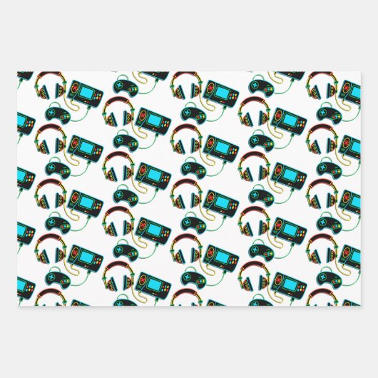 Gamer Retro Neon Pattern Geschenkpapier Set (Vorderseite 3)