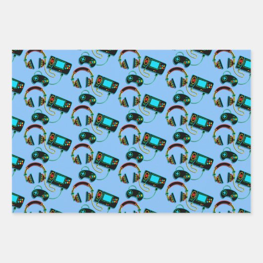 Gamer Retro Neon Pattern Geschenkpapier Set (Vorderseite 2)