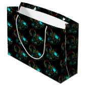 Gamer Retro Neon Pattern Große Geschenktüte (Rückseite Schrägansicht)