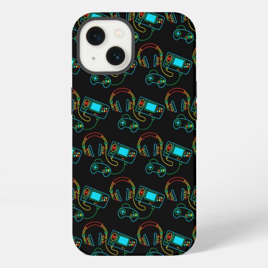 Gamer Retro Neon Pattern iPhone Hülle (Rückseite)