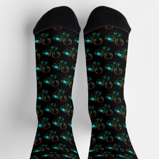 Gamer Retro Neon Pattern Socken (Oben)