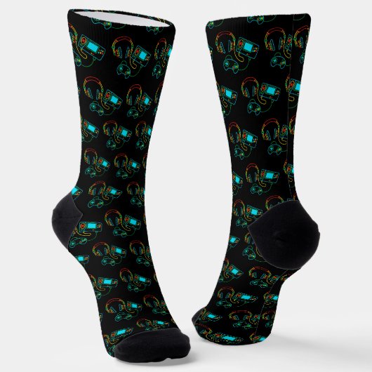 Gamer Retro Neon Pattern Socken (Gewinkelt)