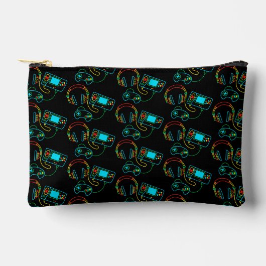 Gamer Retro Neon Pattern Zubehörtasche (Vorderseite)