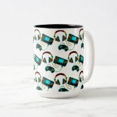 Gamer Retro Neon Pattern Zweifarbige Tasse (VorderseiteRechts)