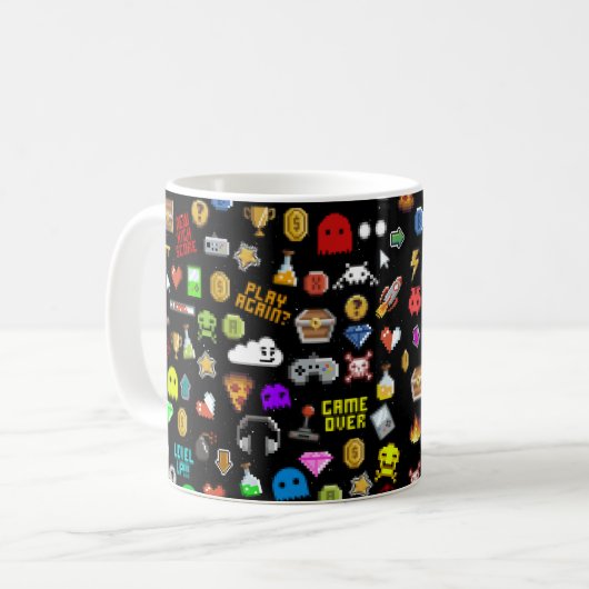 Gamer Retro Pixel Video Gaming Icons Kaffeetasse (Vorderseite Links)