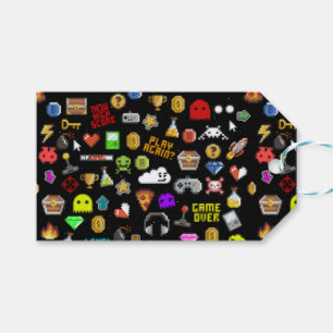 Gamer Retro Pixel Video Gaming Icons Wrapping Pape Geschenkanhänger