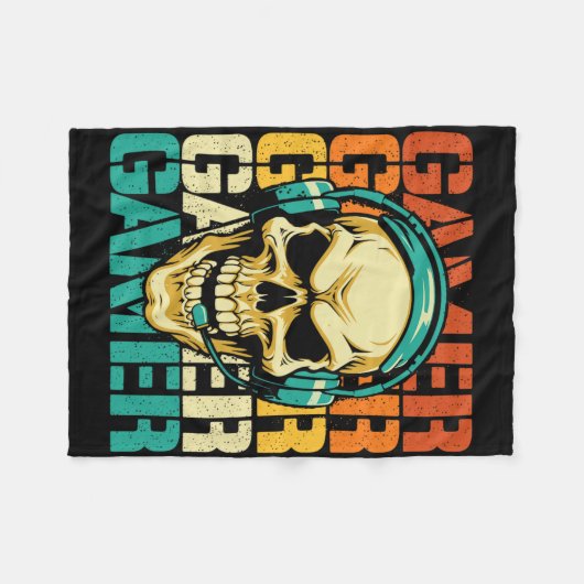Gamer - Retro Skull Gaming Lover Console Game Vide Fleecedecke (Vorderseite (Horizontal))