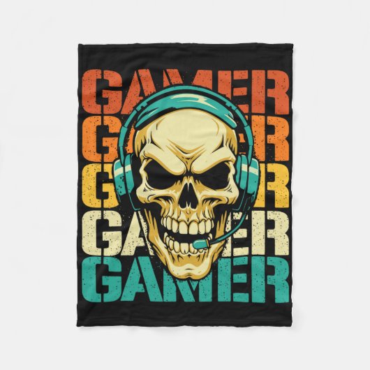 Gamer - Retro Skull Gaming Lover Console Game Vide Fleecedecke (Vorderseite)
