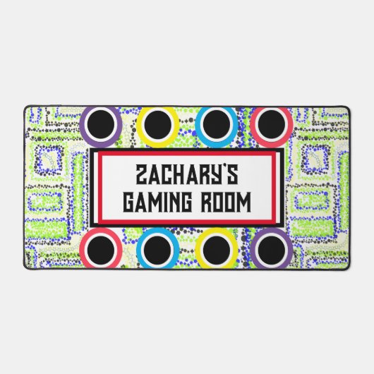 Gamer Room Geometric Green Blue Circles Stars Schreibtischunterlage (Vorderseite)