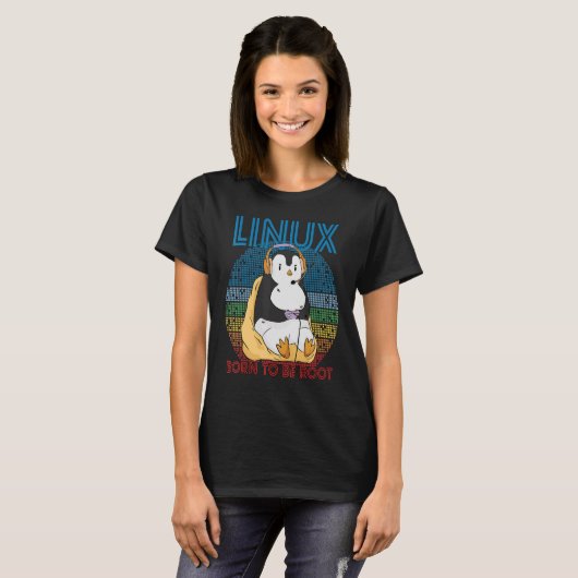 Gamer Root Retro Pinguin Linux Nerd Programmierer T-Shirt (Vorne ganz)