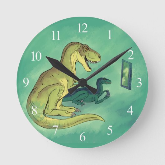 Gamer-Saurus Runde Wanduhr (Vorderseite)