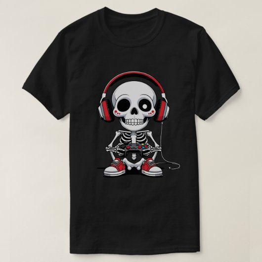 Gamer Skeleton - Funny Halloween Gaming T-Shirt (Design vorne)