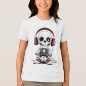 Gamer Skeleton - Funny Halloween Gaming Tri-Blend Shirt (Vorderseite)