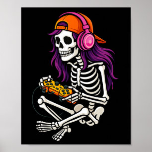 Gamer-Skelett-Halloween-Mädchen-Teenager-Frauen-Vi Poster