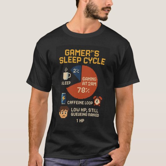 Gamer Sleep Cycle Pixel Art - Funny Low HP Gaming T-Shirt (Vorderseite)