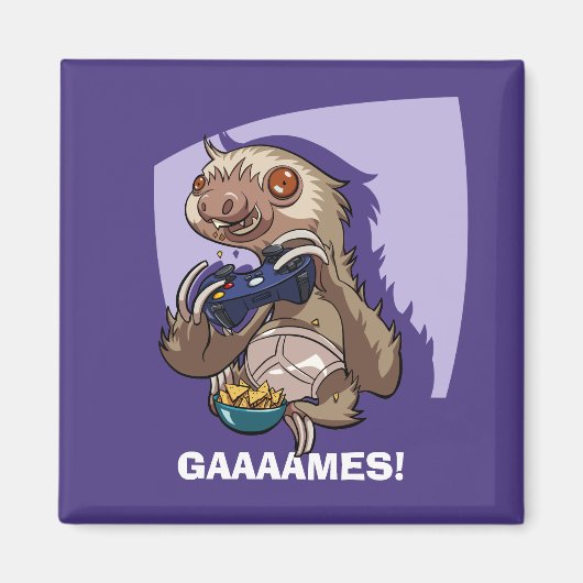 Gamer Sloth Eating Nachos Gaaames! Cartoon Magnet (Vorne)