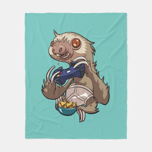 Gamer Sloth Eating Nachos in Underpants Cartoon Fleecedecke (Vorderseite)