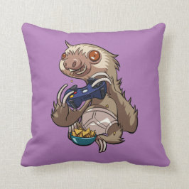 Gamer Sloth Eating Nachos in Underpants Cartoon Kissen