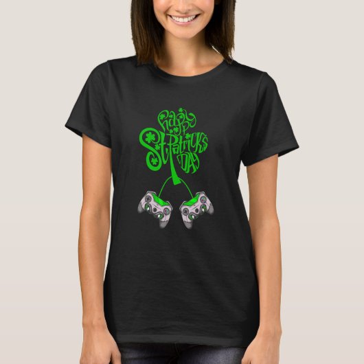 Gamer St Patricks Day Video Game Controller Shamro T-Shirt (Vorderseite)