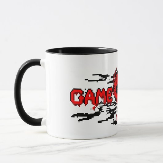 Gamer-Tasse - Retro-8-Bit-Flaming-Skull - GAME OVE Tasse (Links)