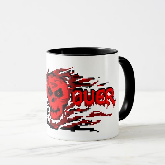 Gamer-Tasse - Retro-8-Bit-Flaming-Skull - GAME OVE Tasse (VorderseiteRechts)