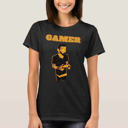 Gamer-Typ mit einem Gold-Video-Gamecontroller Männ T-Shirt (Vorderseite)