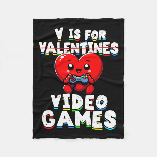 Gamer Valentines V For Video Games Boys Funny Hear Fleecedecke (Vorderseite)