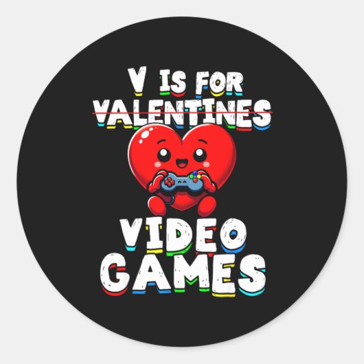 Gamer Valentines V For Video Games Boys Funny Hear Runder Aufkleber (Vorderseite)