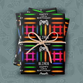 Gamer Video Game Controller Neon Birthday Party Geschenkpapier Set
