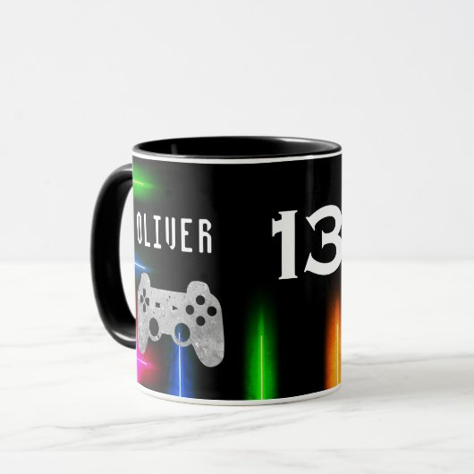 Gamer Video Game Controller Neonenname Age Tasse (Vorderseite Links)